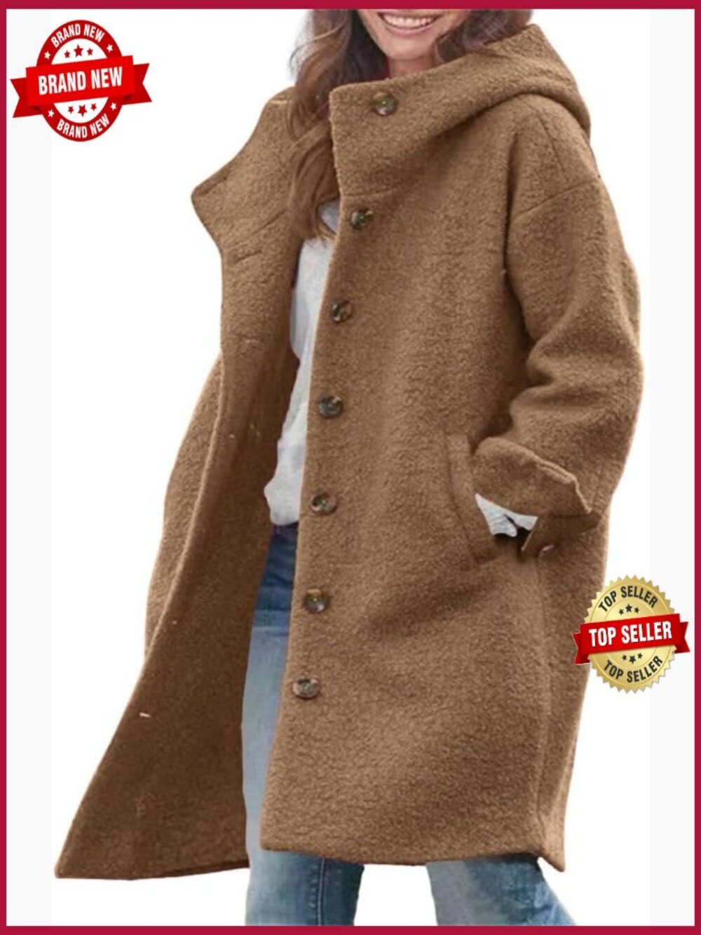 Women's Long Single Breasted Wool Blend Coat with Hood